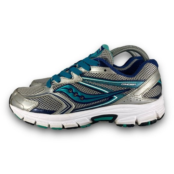 Saucony Cohesion 9 Running Shoes S15262-1 Mesh Low Top Silver Teal Women 8.5 - Picture 2 of 9